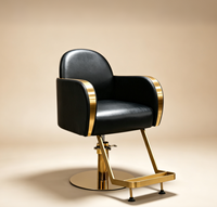 Chaise de barbier élégante et moderne avec cadre en métal doré, rembourrage confortable, hauteur réglable, pour salon de beauté