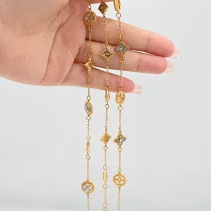 Высокое качество 18k Золото Новый дизайн модные изысканные ювелирные изделия браслет из нержавеющей стали цепочка четыре листа клевер браслет женщин