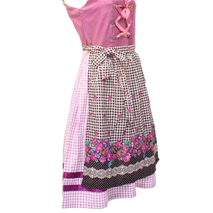 Robe traditionnelle Dirndl pour femmes, jupe à carreaux rose, broderie florale, corsage à lacets, coupe trapèze, longueur midi, costume folklorique - Product Image 5