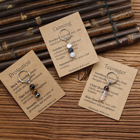 Vente en gros de porte-clés en perles de cristal faits à la main, porte-clés en cristaux de guérison avec carte explicative