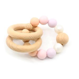 Hochet en bois de hêtre naturel Perles en silicone Bracelets de dentition pour bébé Jouet doux pour le soulagement de la dentition - Product Image 5