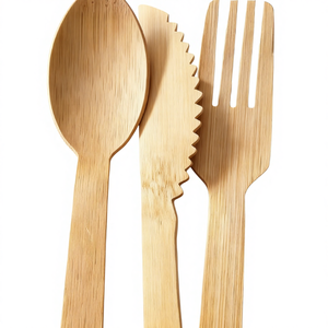 Le posate di bambù usa e getta Eco Friendly di fabbrica includono coltello e forchetta per il viaggio in campeggio da asporto - Product Image 2