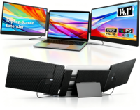Écran d'extension pour ordinateur portable 14 pouces S3 FHD 1080P IPS, moniteur portable triple compatible HDMI, USB-A, Type-C, compatible avec Windows et Mac