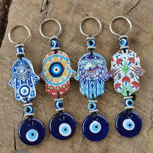 Portachiavi con Ciondolo Occhio Turco e Mano di Fatima in Lega di Zinco - Decorazione per Borsa/Auto/Casa - Product Image 1