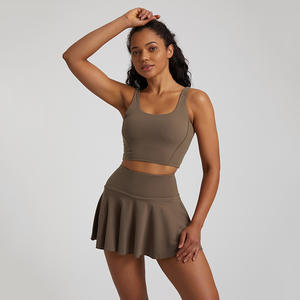 Set Fitness su misura traspirante nudo reggiseno sportivo e gonna <span class=keywords><strong>2</strong></span> in 1 controllo pancia set Golf Tennis Badminton tuta con tasca - Product Image 4