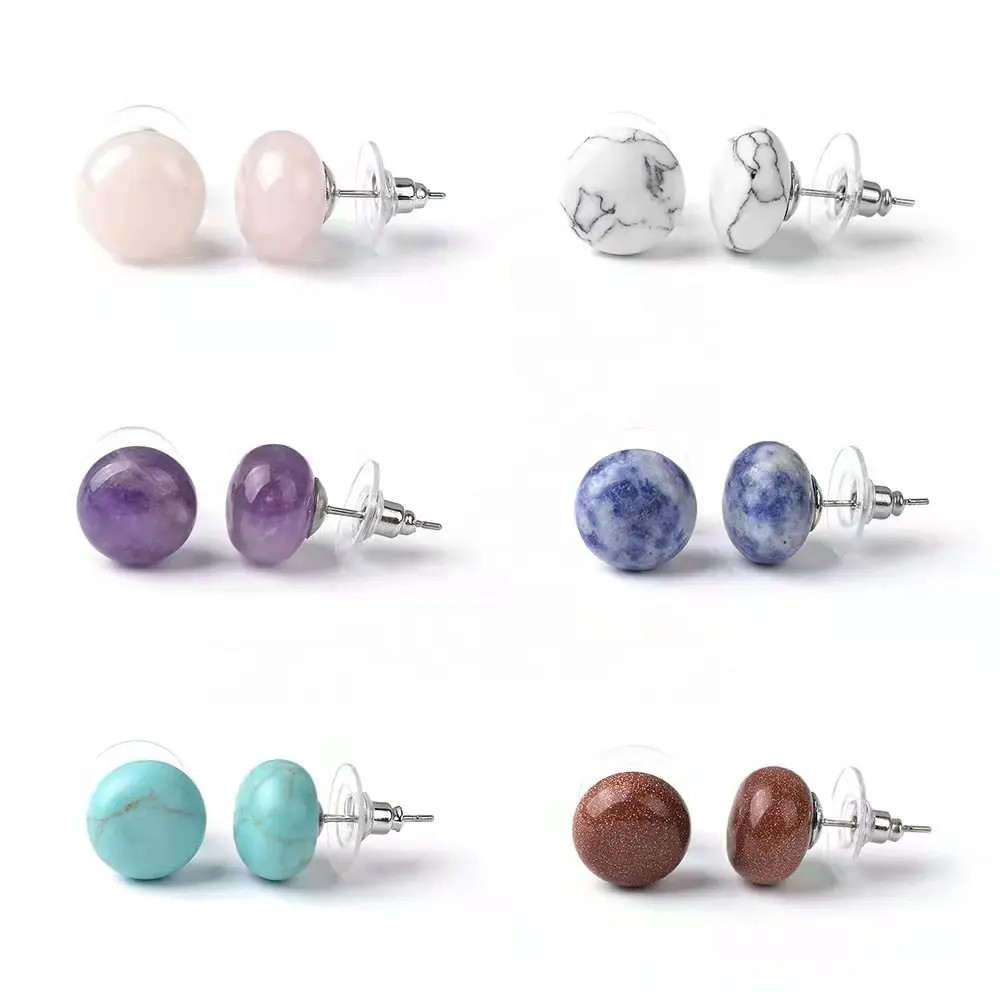 Cliobeads 12mm Rose Quartz Howlite Amethyst Lapis Lazuli Single Stone Natural Gemstone Stud Earrings For Women