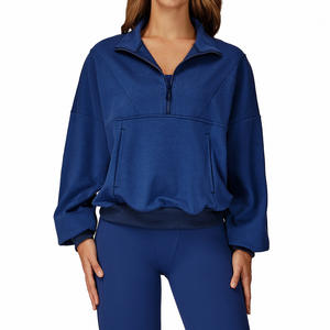 Sudadera con media cremallera azul marino para mujer Zechuang, corte holgado, ropa deportiva para exteriores, cortavientos, cálida, informal, con capucha EWY4509 - Product Image 1
