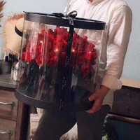 Hari Valentine Bening Transparan Bulat, Kemasan Hadiah Bunga Segar Yang Diawetkan, Bulat Transparan dengan Jendela Transparan