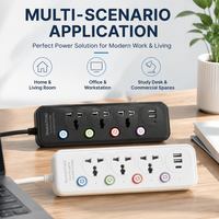 Stop Kontak Tiga Lubang Universal dengan Ekstensi Kabel, Dua Port Pengisian Daya USB, Panjang Kabel Dapat Disesuaikan, Pengontrol Daya untuk Rumah/Kotej