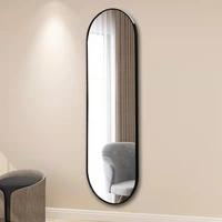 Miroir mural ovale pleine longueur Wosen, cadre en métal noir fin, forme capsule, du sol au plafond, pour salon, entrée, décoration personnalisée