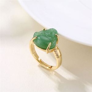 Hot Fashion Elegant Gold Plated Open <b>Adjustable</b> <b>Ring</b> Wholesale Trendy Charm Zircon Jade Maitreya Buddha <b>Ring</b> for Women - Product Image 4