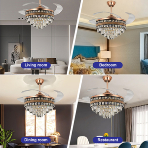 Sang Trọng Trong Nhà Nhà Biệt Thự Ăn Uống Vàng Đen 36 42 48 Inch Điều Khiển Từ Xa Có Thể Thu Vào LED Pha Lê Ánh Sáng Quạt - Product Image 6