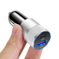 Pengisi Daya Mobil Aluminium Alloy 15W PD 3.0 Adaptor Daya Tahan Api Tipe-C 5V/3A untuk Ponsel