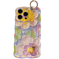 Coréen Bleu Peinture À L'huile Fleur Lentille iPhone Étui De Protection Nouveau Paquet Complet Anti-Chute avec PM Lanyard Made TPU + PC