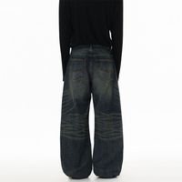 Pantalon en jean délavé style rétro américain, effet vieilli, coupe droite ample et tendance pour homme