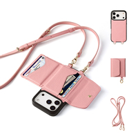 Schokbestendige camerabescherming, echt lederen portemonnee-telefoonhoes met crossbody-koord voor iPhone 17 18 Pro Max OEM