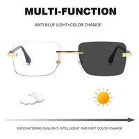 Lunettes photochromiques sans monture durables pour hommes, bloquant la lumière bleue, pour jeux sur ordinateur, protection solaire, pêche, intérieur/extérieur 2026