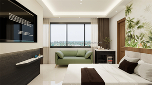 Ensembles complets de chambre d'hôtel 3 étoiles : Cadre de lit en bois durable avec tables de chevet, armoire, meuble TV, canapé et table d'appoint - Product Image 4