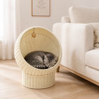 Lit semi-fermé pour animaux de compagnie, hamac pour chat, lit chaud tissé pour chat, villa pour chat, cage en rotin tissé, panier de rangement pour chat et chien