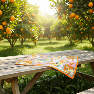 Écharpe carrée Angelina Orange Lemon 70x70cm, accessoire de mode léger pour femmes, motif de fruits printemps-été, en polyester - Product Image 2