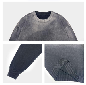 Pulls pour hommes personnalisés avec logo OEM & ODM, en coton jacquard à lettres, col rond, tricot décontracté, pull tricoté d'hiver pour hommes - Product Image 6