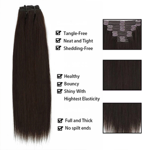 Extensioni per <span class=keywords><strong>capelli</strong></span> con clip, liscie, in vero capello umano, castano scuro, 8 pezzi, con doppia trama - Product Image 3