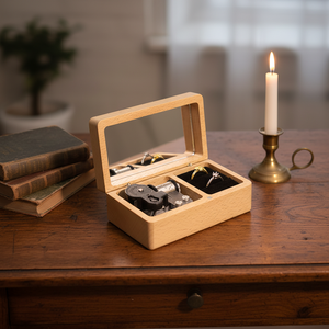 Boîte à <span class=keywords><strong>musique</strong></span> personnalisée en panneau de densité Yiyu, manivelle, mécanisme 8 tons, durée sonore 30s, support de bague de demande en mariage, cadeau Saint-Valentin - Product Image 3