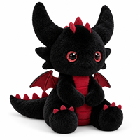 Peluche Dragon Noir avec Ailes Rouges, Cornes et Pointes – Animal en Peluche Fantastique Personnalisé pour Cadeaux en Gros