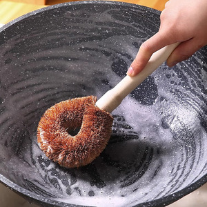 Coconut Wooden Handle Pot Brush Long Handle Dish <b>Cleaning</b> Brush For Kitchen Use - Product Image 2