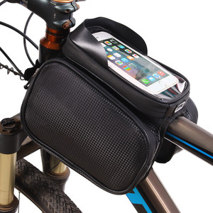 Sac de guidon de vélo QJ-401 noir, étanche, avec poche pour téléphone portable, équipement de cyclisme, sac de rangement pour VTT - Product Image 1