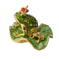 Boîte à bijoux souvenir en cristal de princesse grenouille légendaire, couronne de roi crapaud, boîte à bijoux souvenir, nénuphar