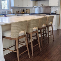 Tabouret de bar haut en bois empilable pour extérieur, en rotin tressé, personnalisé, vente en gros, pour cuisine et patio, par Runwood