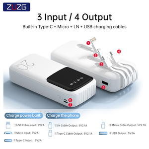 ZUZG Customized 10000mAh 20000mAh Ultra-Thin Polymer Power Bank Built-in Cable Large Capacity <b>Mobile</b> Power Station 10W - Product Image 4