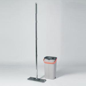 Ensemble seau et serpillière en acier inoxydable pour gain de place, essorage automatique, manche extensible, sans rinçage, microfibre antibactérienne - Product Image 2