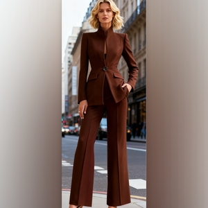 Bộ đồ nữ dài tay màu trơn có túi một nút Bộ 2 món - Product Image 4