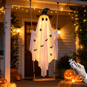Lumières fantômes suspendues en forme de chapeau de sorcière d'Halloween, décorations lumineuses fantômes à piles, imperméables, décorations d'Halloween - Product Image 5