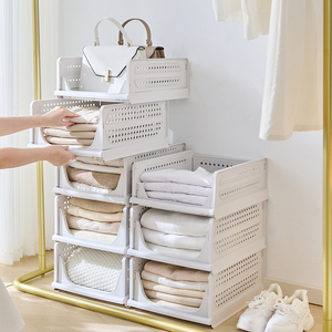 Có Thể Gập Lại Closet Tổ Chức <span class=keywords><strong>Stackable</strong></span> Nhựa Lưu Trữ Giỏ Tủ Quần Áo Container Cho Tủ Quần Áo Hoặc Không Gian Lưu Trữ - Product Image 4