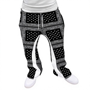 Men s Black <b>White</b> Bandana Print Sweatpants Elastic Waist Drawstring Casual <b>Jogger</b> Pants Summer Style Breathable Knitted Fabric - Product Image 1