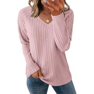 Conjunto de Dos Piezas Casual de Moda para Invierno, Cuello en V, Color Sólido, Cómodo, Manga Larga, para Mujer, Verano y Otoño - Product Image 5