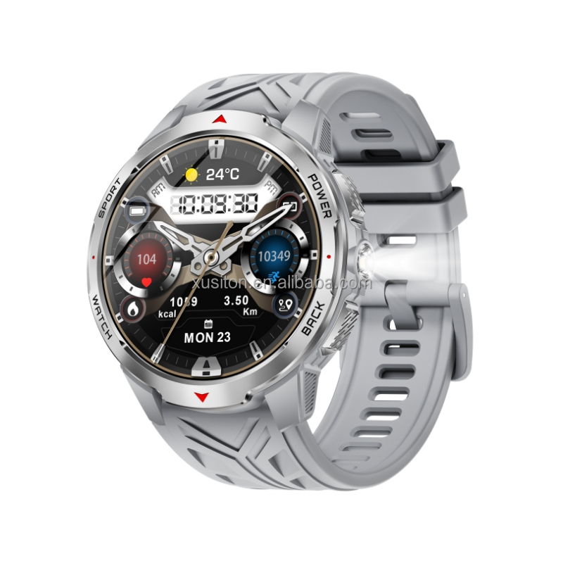 KT88 2025 Compass Outdoor Smart Watch 1.7 IPS Large 1100mAh DaFit IP68 3ATM Android Music Control Flashlight Sport Watch for Men