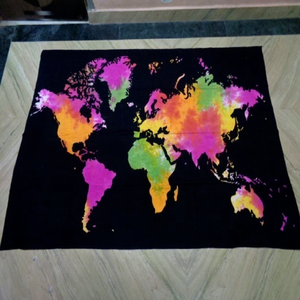 Tapisserie murale en coton 100% tricoté avec imprimé carte du monde bohème, 140x210cm - Product Image 1