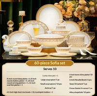 Service de table en porcelaine fine Gold Europe, résistant à la chaleur, compatible lave-vaisselle et four, motif feuille de lotus, facile à nettoyer, pour la maison, les banquets, les mariages, idéal comme cadeau.