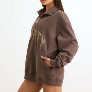 Custom Logo Brand <strong>Boyfriend</strong> Crew Neck Oversize 1/4 Zip <strong>Jumper</strong> Fleece Quarter Zip Sweatshirt Women - Product Image 5