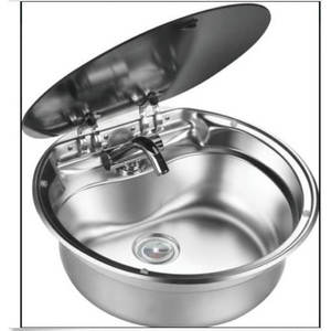 อ่างล้างจานสแตนเลส GR-570 ขนาด 420*145 มม. พร้อมฝาปิดกระจกนิรภัย สำหรับรถบ้านและเรือยอชท์ ใช้ในงานทางทะเล - Product Image 1