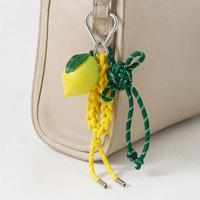 Porte-clés pendentif nœud papillon en corde tressée avec breloque feuille de citron pour accessoire de sac d'été