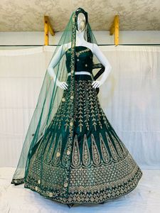 Zarna 16 Kali Net Heavy Bridal Lehenga Full Stone Shisha Mirror Glitter Work Big <b>Flare</b> Dupatta Blouse Included Semi-Stitched - Product Image 5
