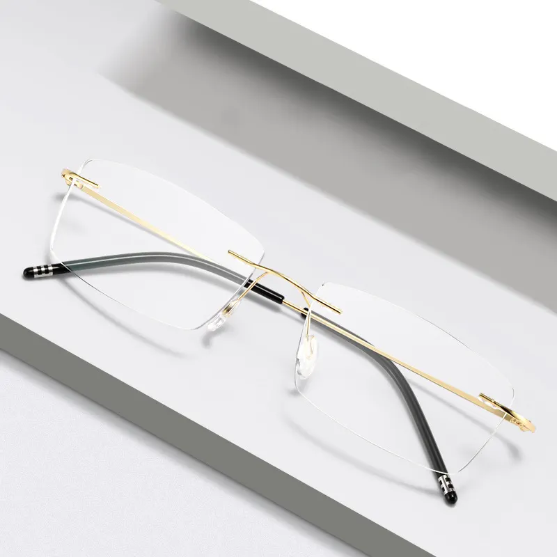 8161D Hot sell in 2024 semi titanium rimless Rectangle frames optical rimless glasses frames for men optical frames in rimless