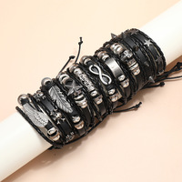 Bracelet en cuir tressé style punk vintage, lot de 10 bracelets tendance avec accessoires plumes et croix pour homme