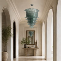 Lampu Gantung Kaca Modern BGST, Lampu Chandelier Mewah untuk Ruang Makan, Ruang Tamu, Dekorasi Rumah, Daun Palem, Lampu LED Warna-warni, Chandelier Kaca Seni
