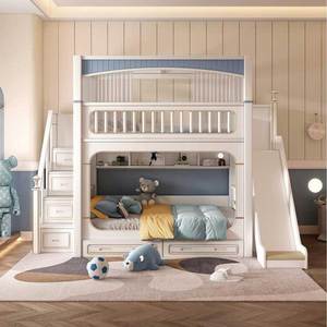 Casa moderna blanca para niños y niñas, juegos de muebles de dormitorio para el hogar, litera de princesa de madera de lujo para niños, tobogán y <span class=keywords><strong>escaleras</strong></span> - Product Image 1